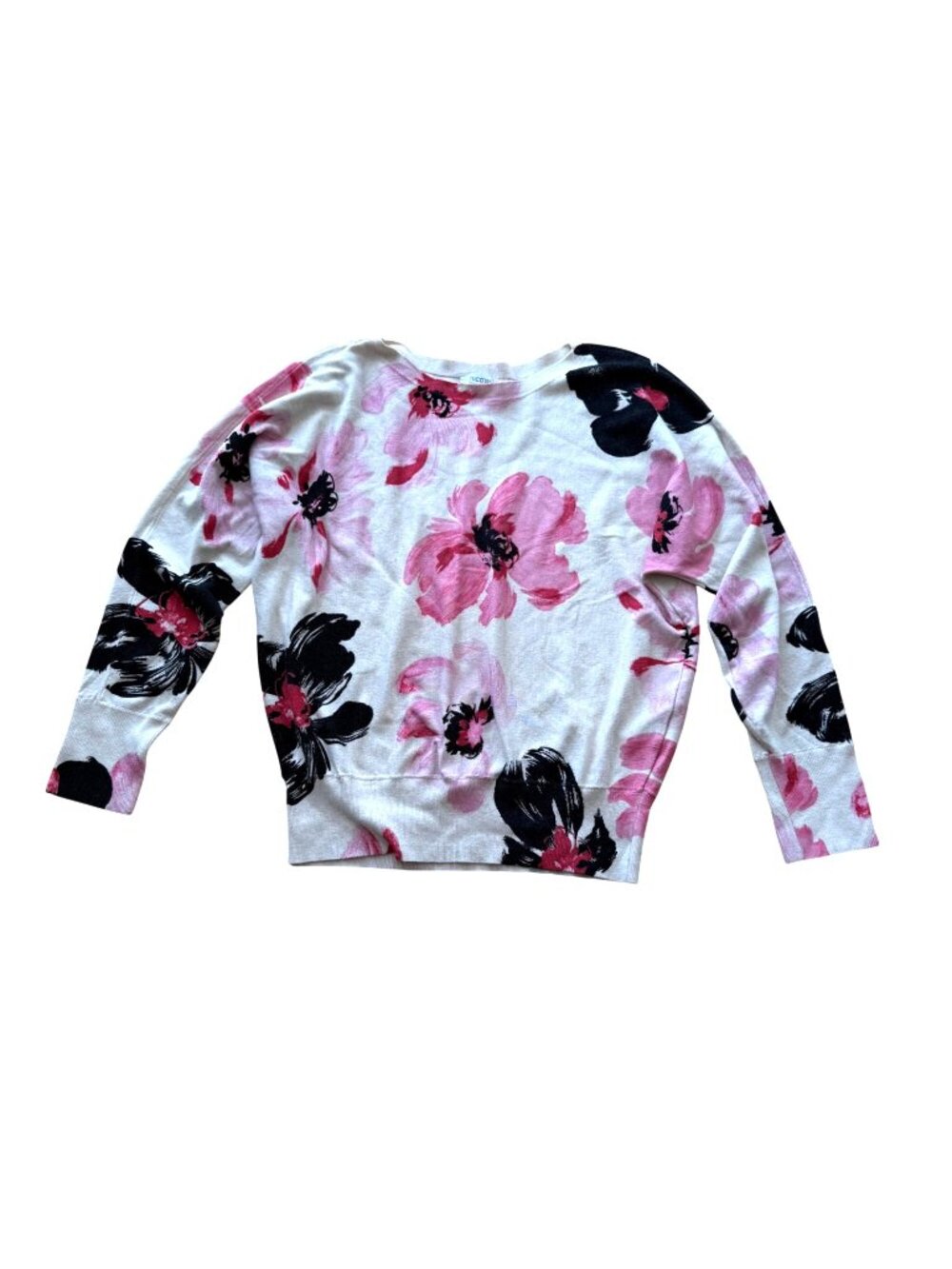 Chico's Women's Sweater Top M Ivory Floral Sweet Blossom Bateau Dolman Pullover